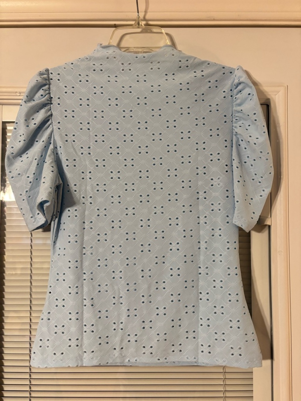 Light Blue Eyelet Puff Sleeve Top - Picture 4 of 8